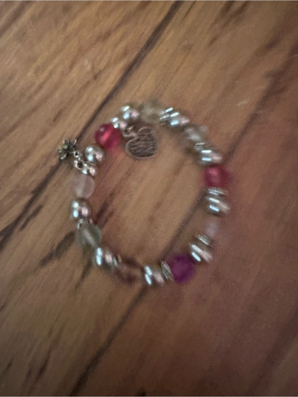 Source Unknown Silver-Tone Bracelet with Pink and Purple Beads